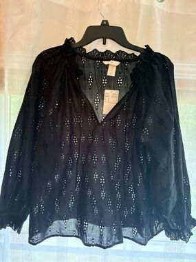 H&M Black Eyelet Peasant Blouse